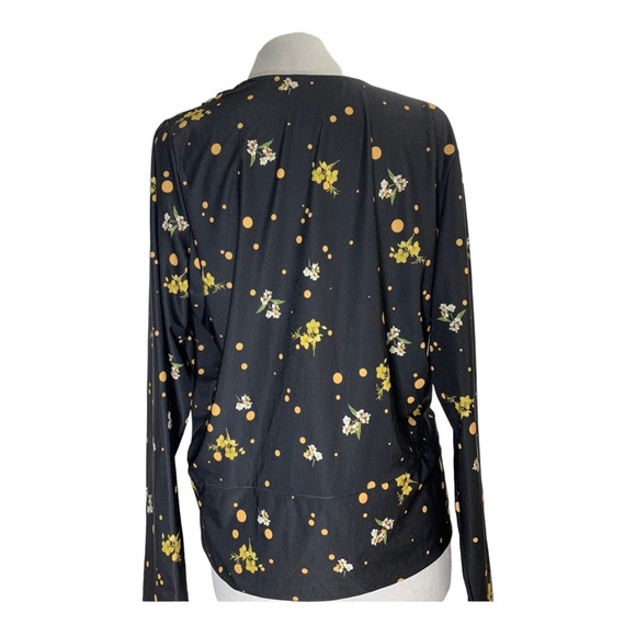 Dorothy Perkins Floral Blouse Top Long Sleeves Black Wrap Front Stretch UK 12 - Picture 7 of 15